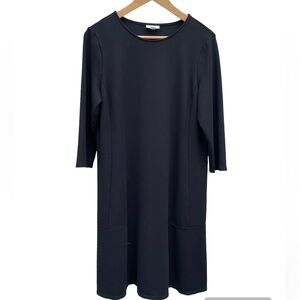 J Jill Ponte Knit Dress Black Size Medium Work Office Modest Long Sleeve EUC